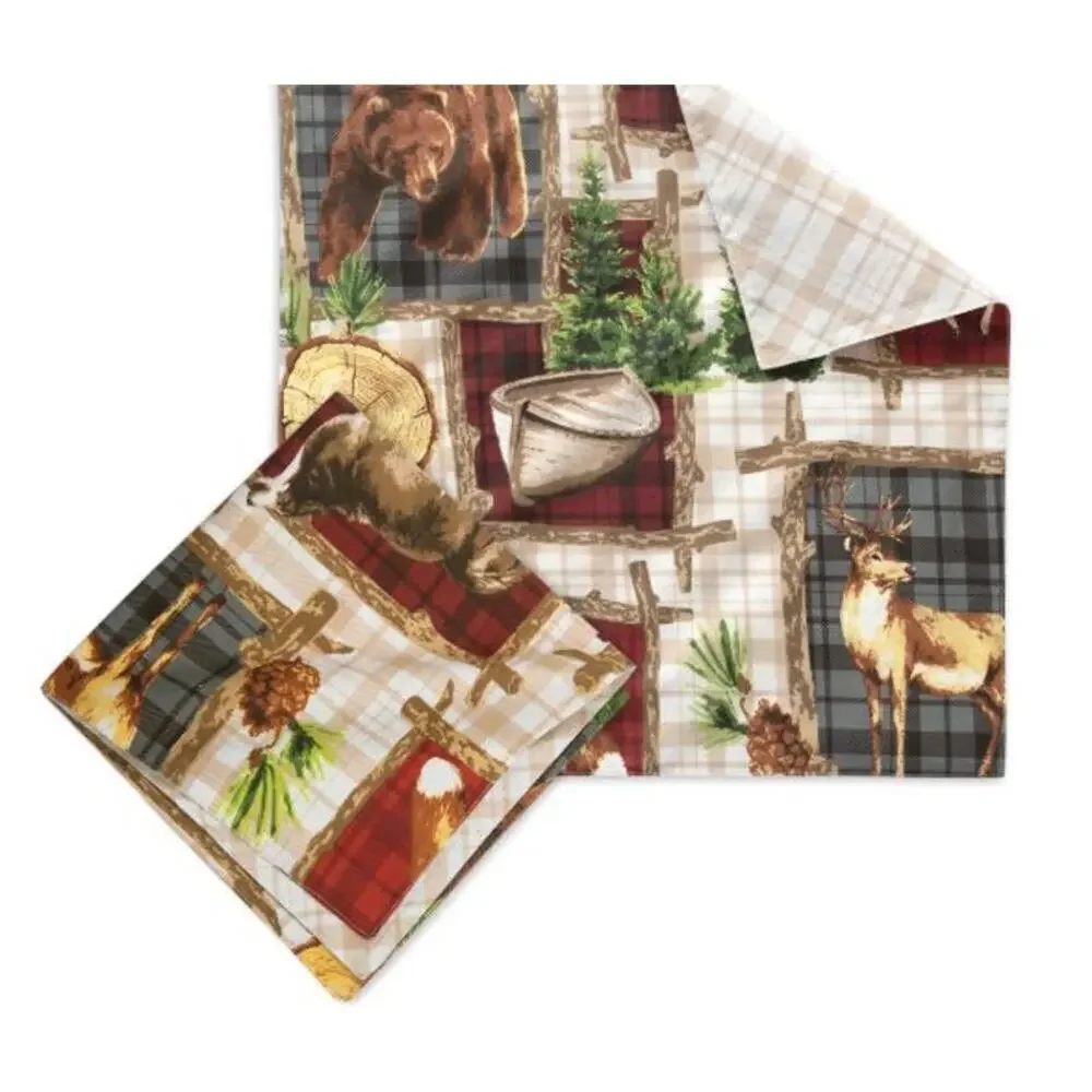 C&F Home Rustic Cabin 4 Napkins Set Fox Deer Bear Woods 20x20- NWT